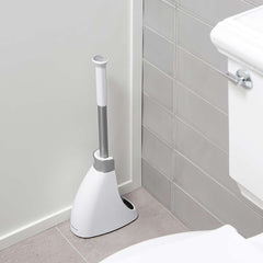 toilet brush - white plastic - lifestyle in bathroom next to toilet