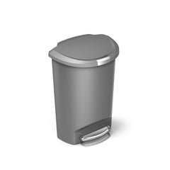 50L semi-round plastic pedal bin - grey - main image