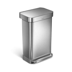 45L rectangular pedal bin with liner pocket - brushed finish - main image