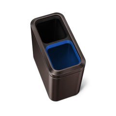 20L dual compartment slim open bin - dark bronze finish - top down image