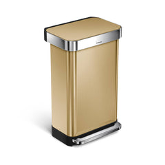 45L rectangular pedal bin with liner pocket - brass finish - main image