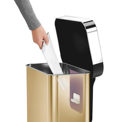 45L rectangular pedal bin with liner pocket - brass finish - liner pocket  image