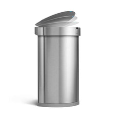 45L semi-round sensor bin - brushed finish - lid opening image